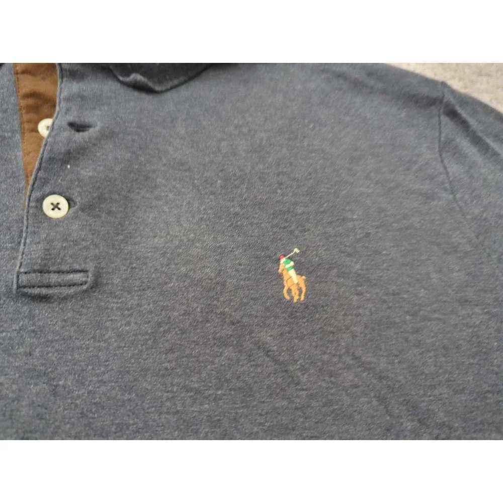 Polo‎ Ralph Lauren Polo Shirt Mens L Gray Long Sleeve Classic Golf Preppy Casual